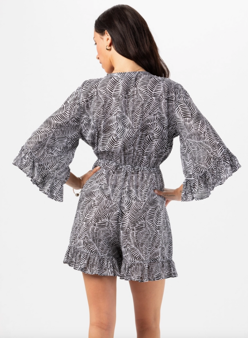 The Hula Black Palm Leaf Print Romper