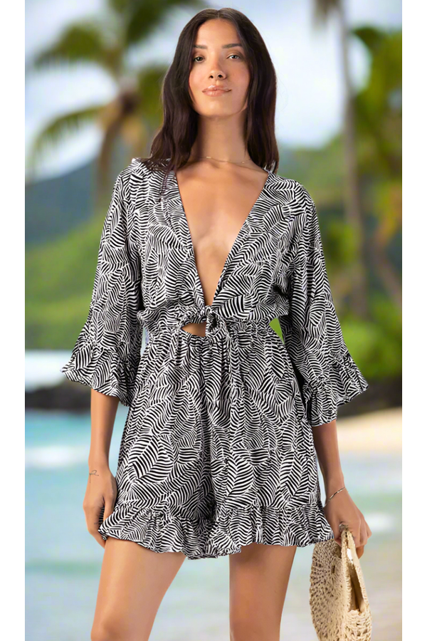 The Hula Black Palm Leaf Print Romper