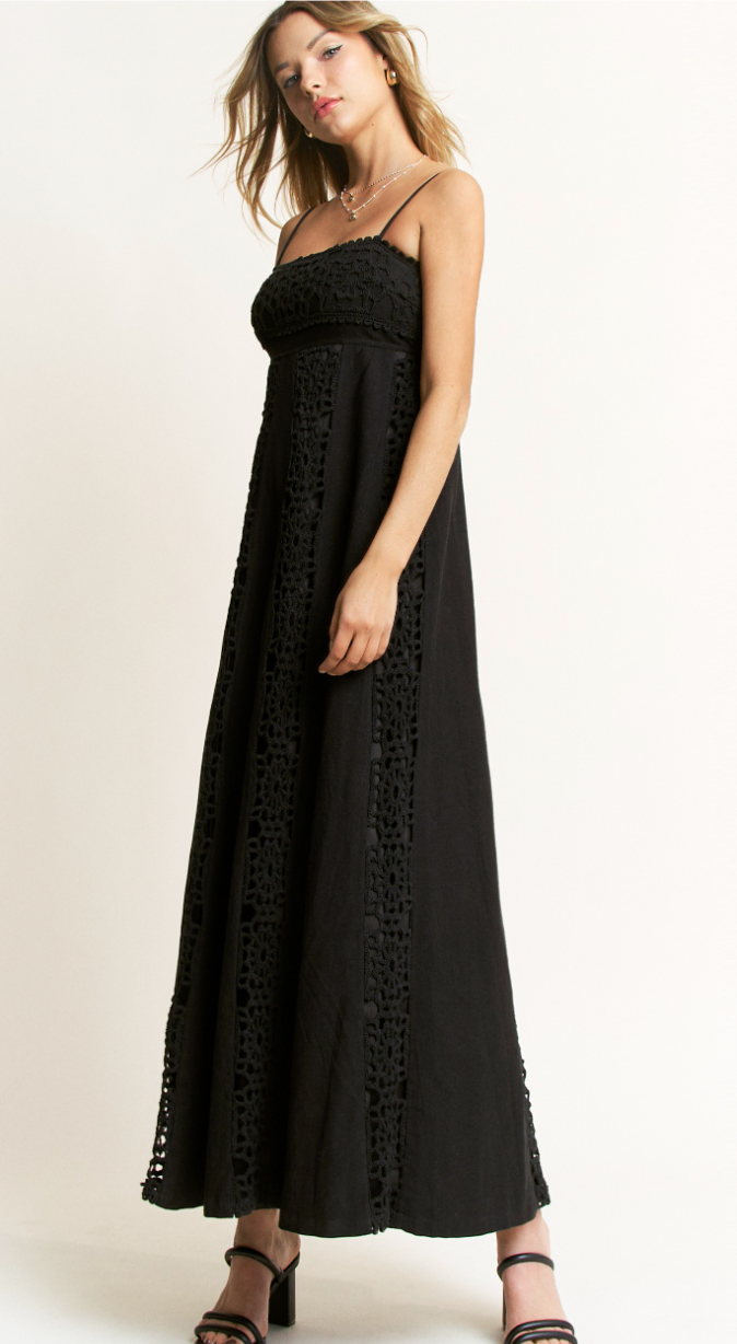 The Tamara Black Crochet Maxi Dress