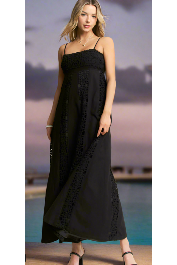 The Tamara Black Crochet Maxi Dress
