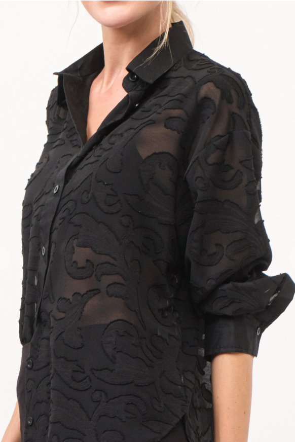 The Claire Black Sheer Embroidered Top