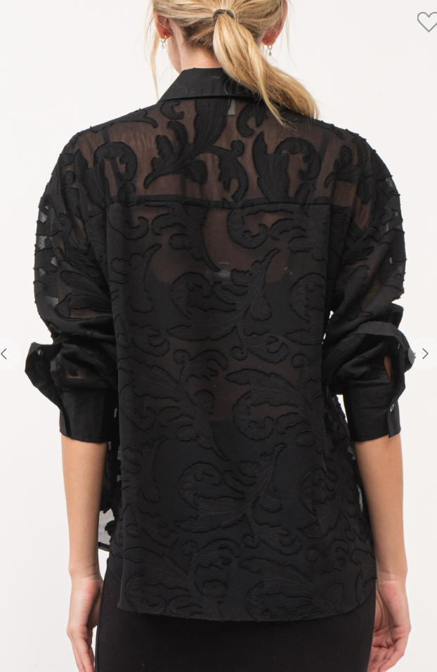 The Claire Black Sheer Embroidered Top