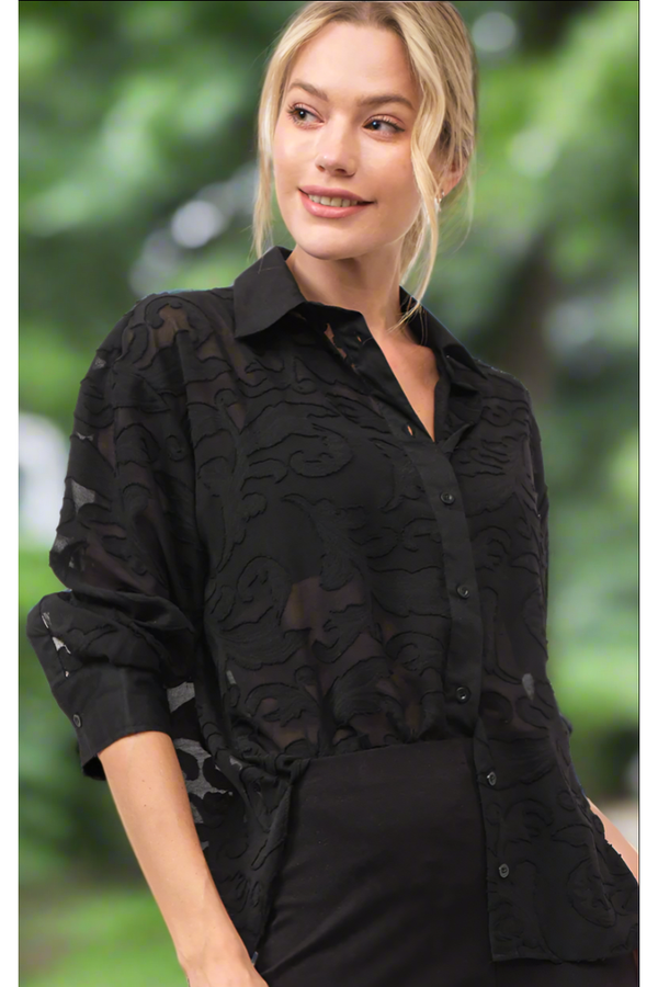 The Claire Black Sheer Embroidered Top