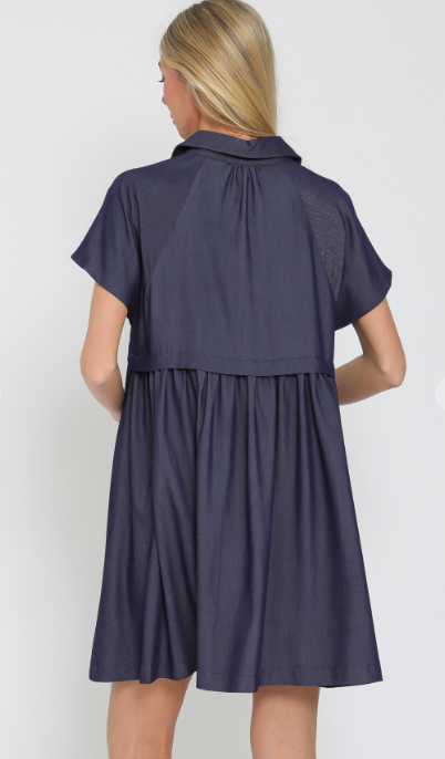 The Reilly Navy Blue Button Front A-Line Dress