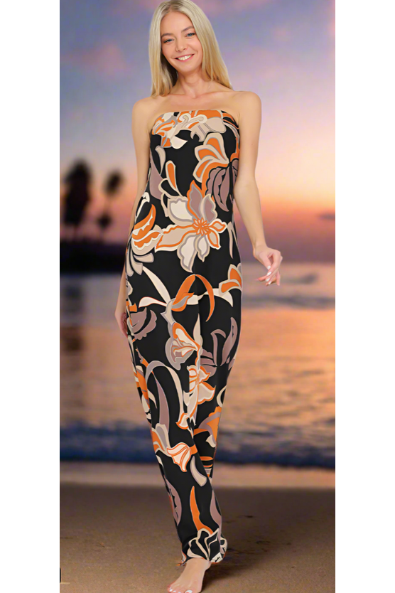 The Aviva Black Multi Floral Strapless Tie Back Maxi Dress