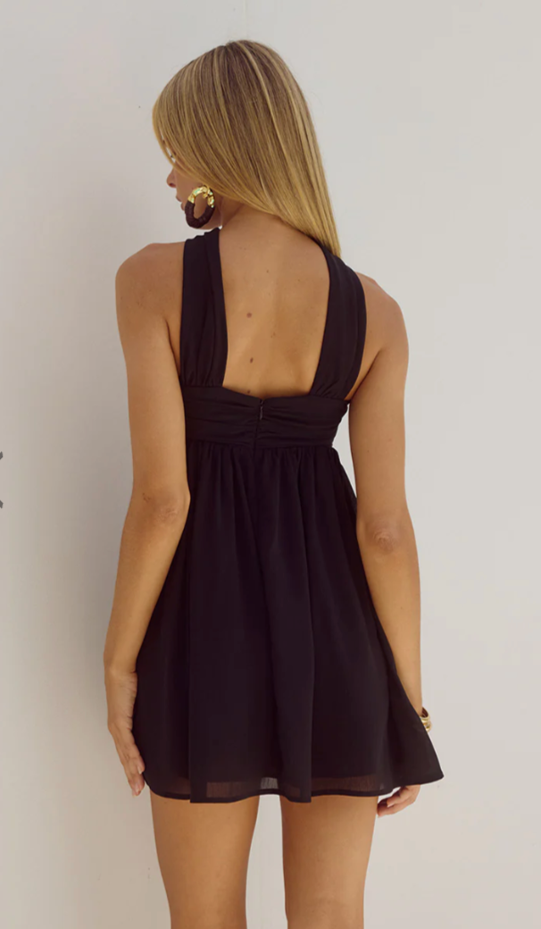 The Colette Black Strapless Babydoll Mini Dress