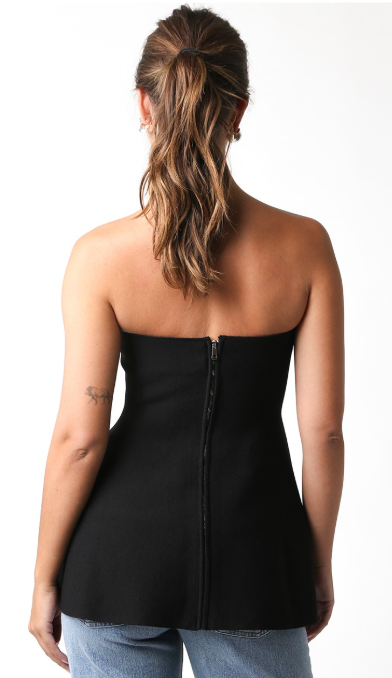 The Samantha Black Strapless Knit Peplum Top