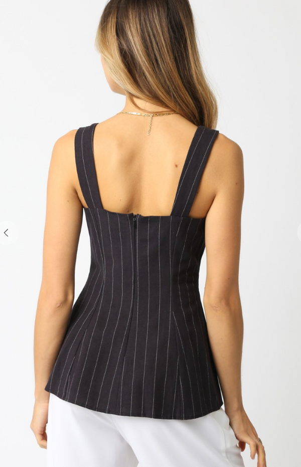 The Lauren Black Pinstripe Peplum Top