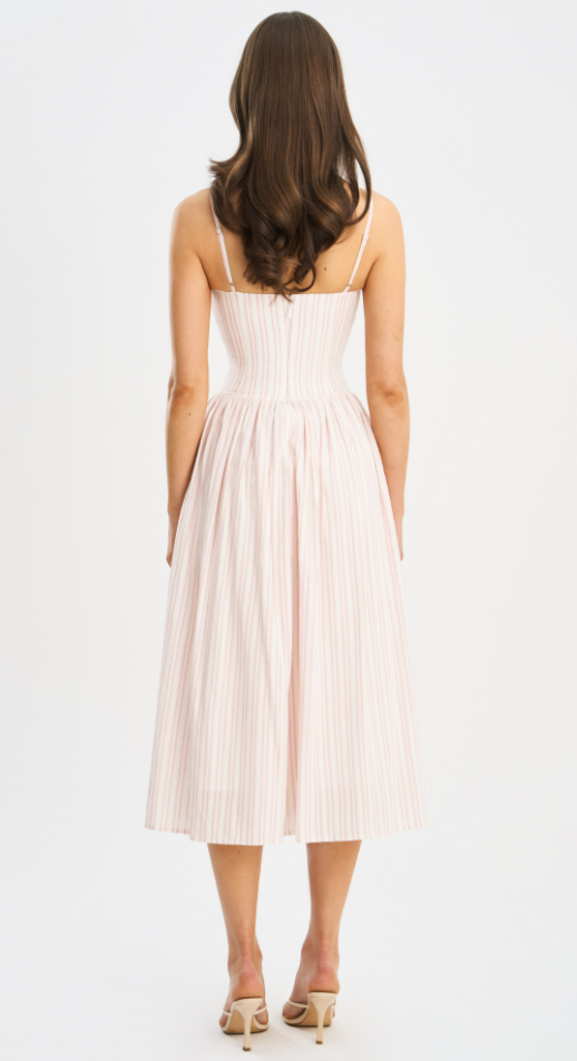 The Bella Pink Striped Cotton Midi Dress