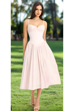 The Bella Pink Striped Cotton Midi Dress