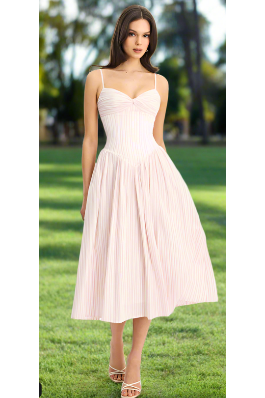 The Bella Pink Striped Cotton Midi Dress