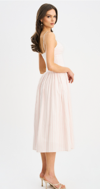 The Bella Pink Striped Cotton Midi Dress