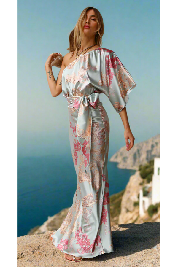 The Palermo Multi Floral One Shoulder Sleeve Maxi Dress