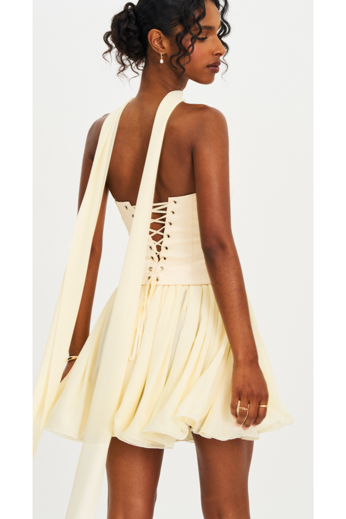 The Sasha Butter Yellow Strapless Corset Mini Dress M