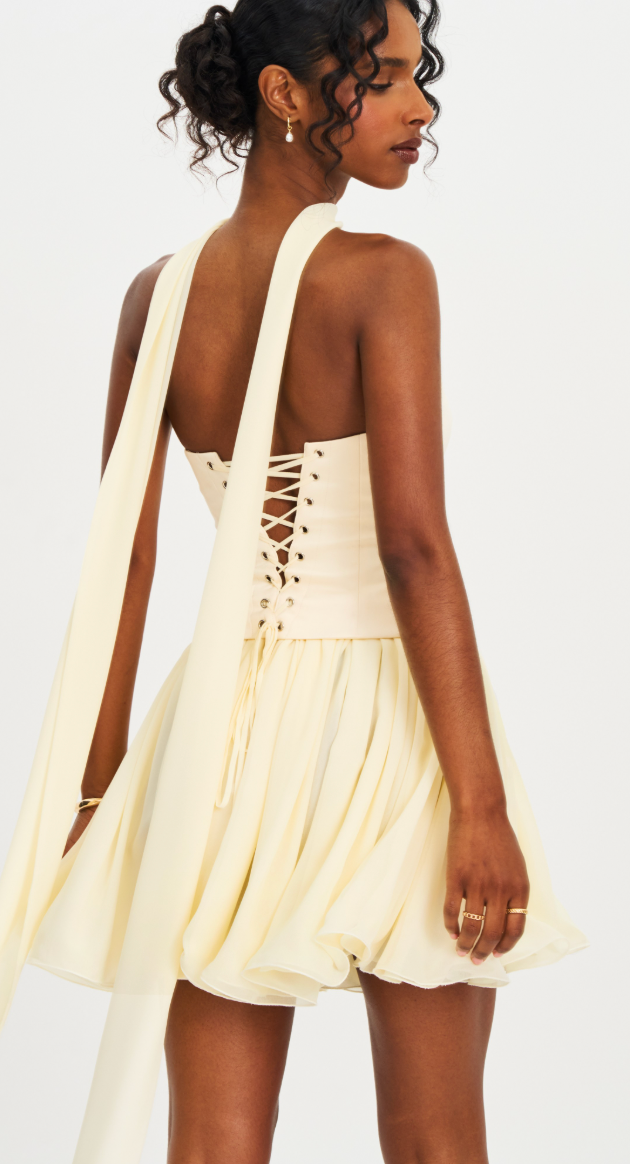 The Sasha Butter Yellow Strapless Corset Mini Dress