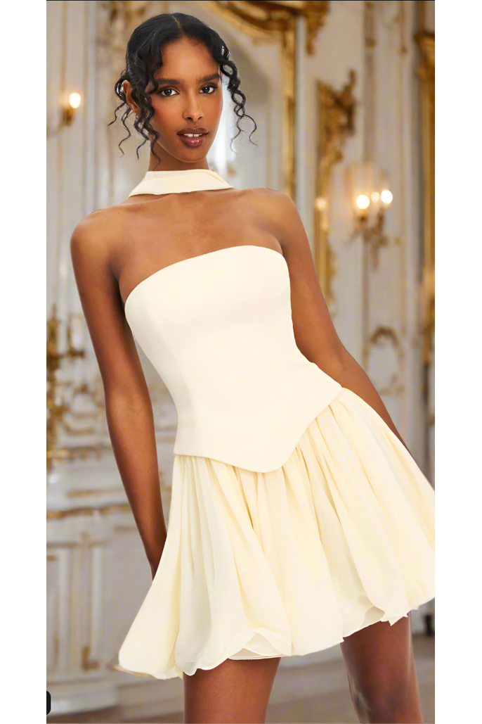 The Sasha Butter Yellow Strapless Corset Mini Dress