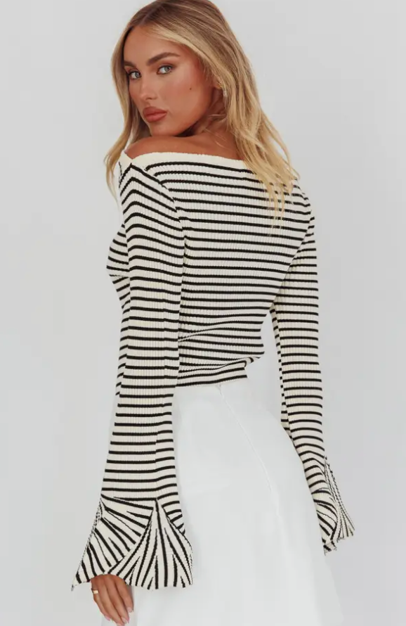 The Bardot White/Black Flared Sleeve Sweater