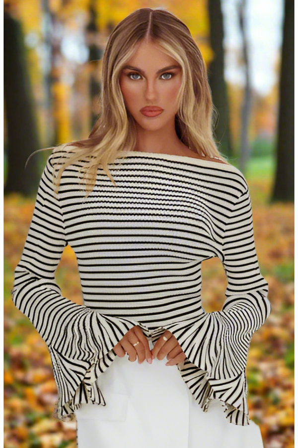 The Bardot White/Black Flared Sleeve Sweater