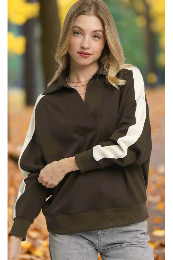 The Espresso Colorblock Polo Sweatshirt