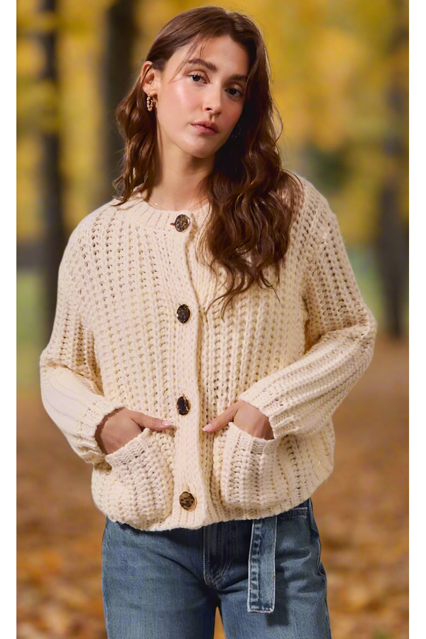 The Heidi Cream Chunky Knit Cardigan Sweater