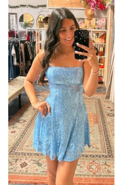 The Demi French Blue Sequin A-Line Mini Dress