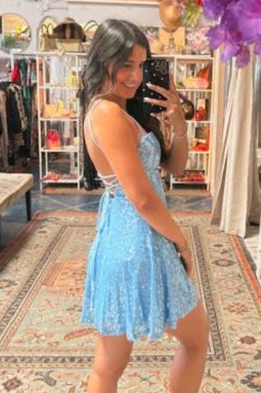 The Demi French Blue Sequin A-Line Mini Dress
