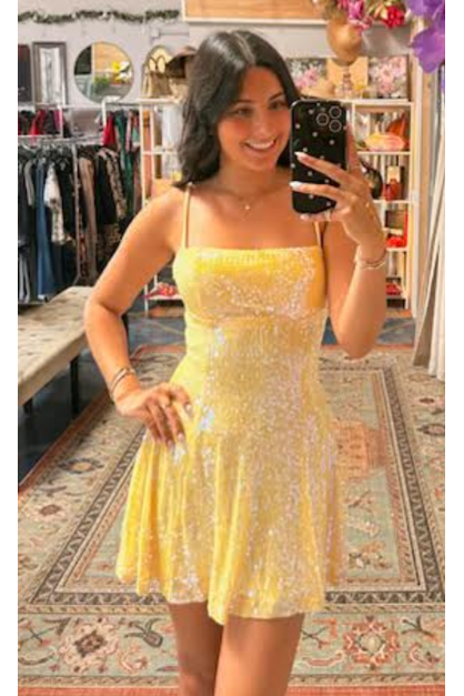 The Demi Yellow Sequin A-Line Mini Dress