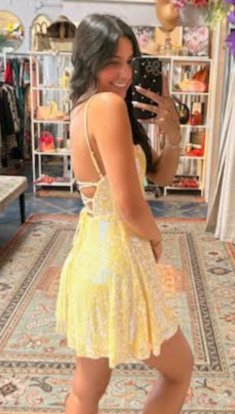 The Demi Yellow Sequin A-Line Mini Dress