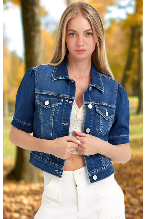 The Vail Dark Wash Short Sleeve Crop Denim Jacket