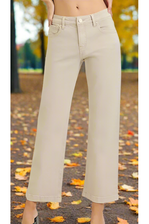 The James Beige Mid Rise Ankle Straight Jeans