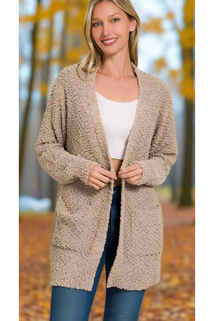 Knit Cardigans Mocha Popcorn Cardigan Popcorn Button Down Cardigan