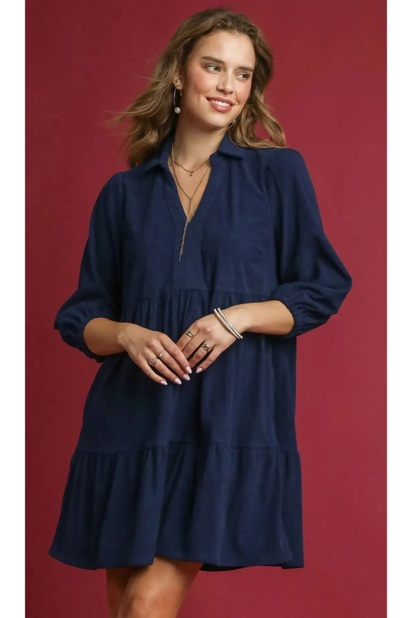 The Becky Navy Corduroy Babydoll Dress