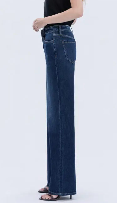 The Vida Dark Wash High Rise Wide Leg Stretch Jeans