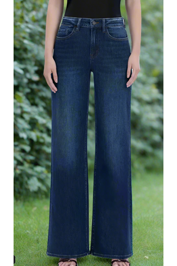 The Vida Dark Wash High Rise Wide Leg Stretch Jeans