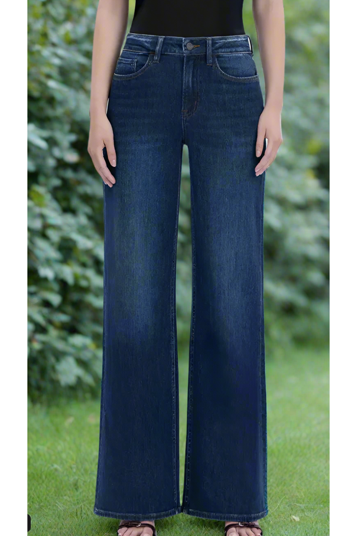 The Vida Dark Wash High Rise Wide Leg Stretch Jeans
