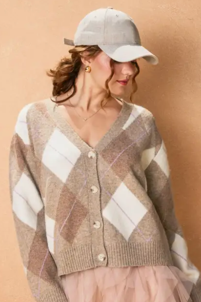 The Carly Tan Multi Argyle Cardigan