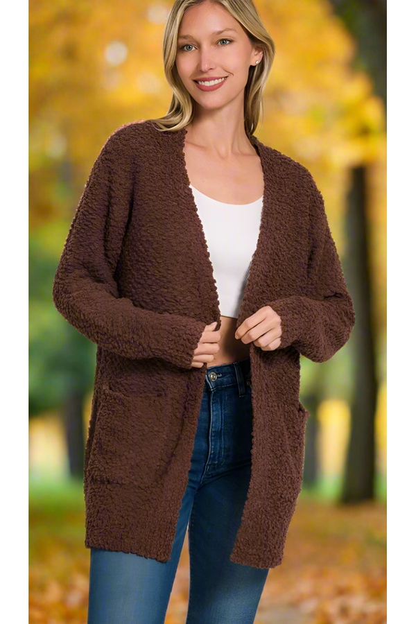 The Falling For You Brown Popcorn Cardigan Sweater