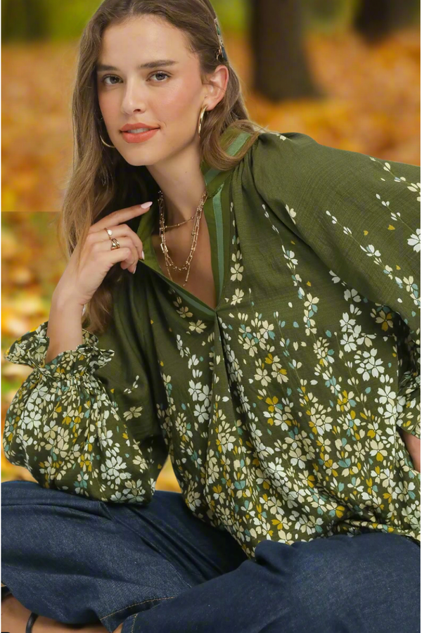 The Floral Vine Olive Print Top