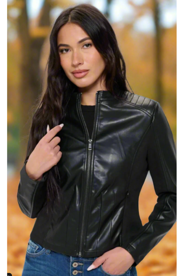 The Landon Black  Zip Up Vegan Moto Jacket