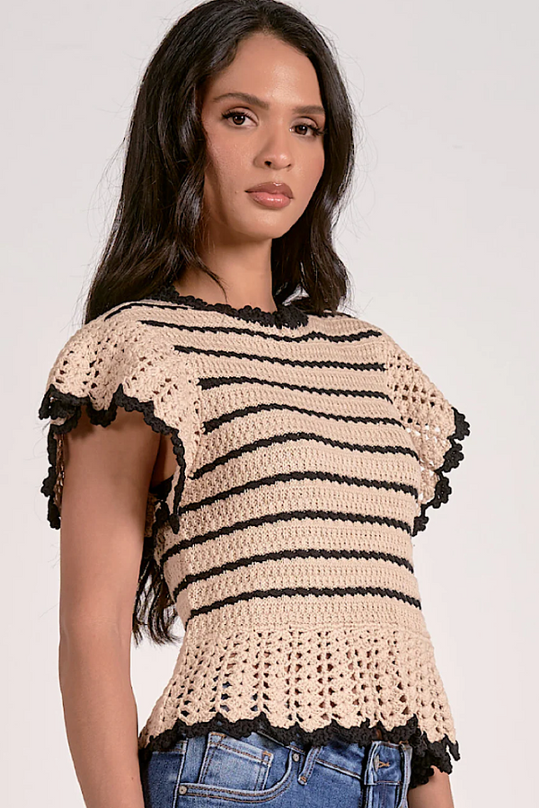 The Nina Natural/Black Ruffle Sweater Top