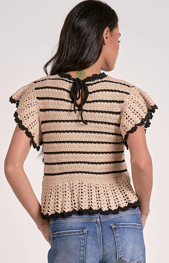The Nina Natural/Black Ruffle Sweater Top