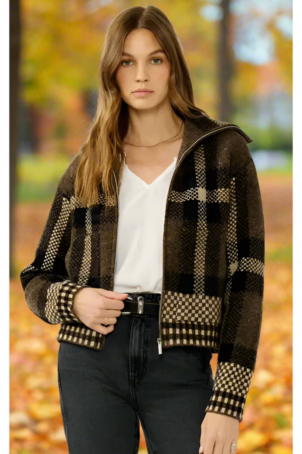 The Brinley Brown Plaid Bomber Jacket
