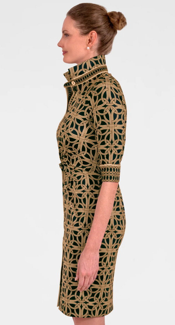The Twist Black/Camel Ring Print Shirt Dress