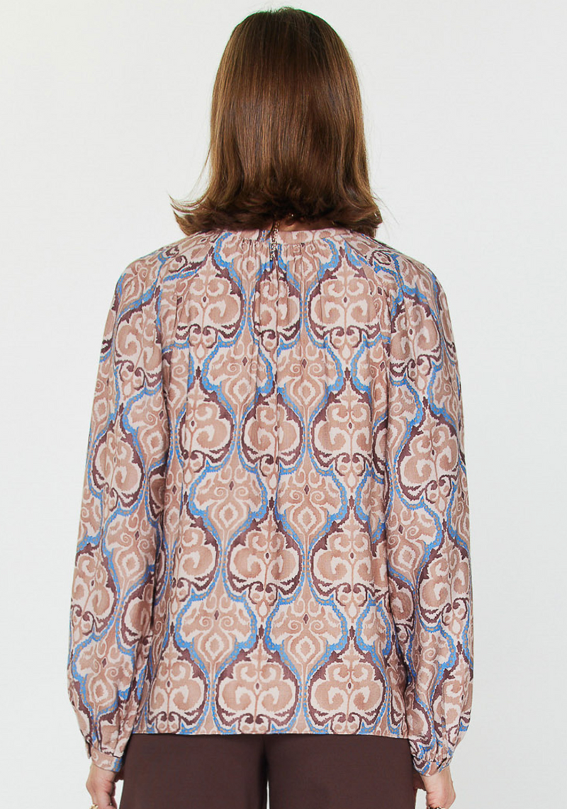 The Frieda Mauve/Brown Damask Print Top