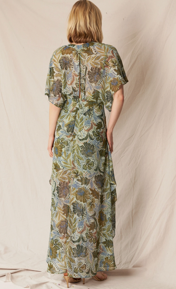 The Boheme Fall Green Multi Print Midi Dress