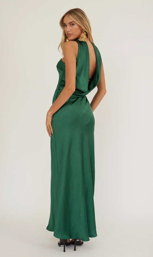 The Olivia Emerald Green Strapless Neck Wrap Maxi Dress