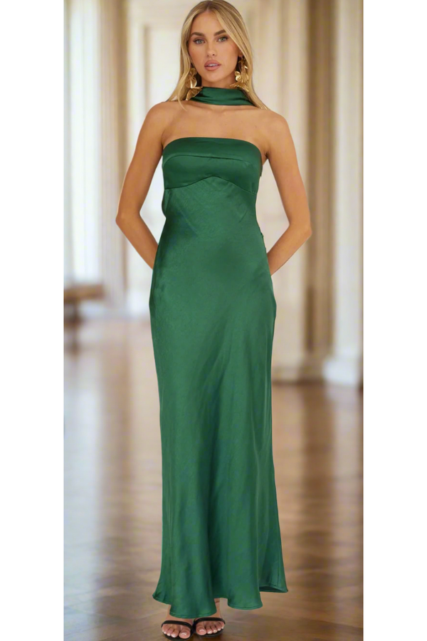 The Olivia Emerald Green Strapless Neck Wrap Maxi Dress