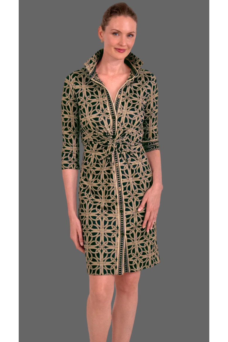 The Twist Black/Camel Ring Print Shirt Dress