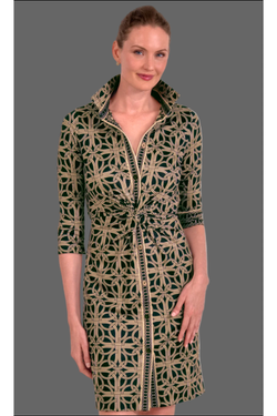 The Twist Black/Camel Ring Print Shirt Dress