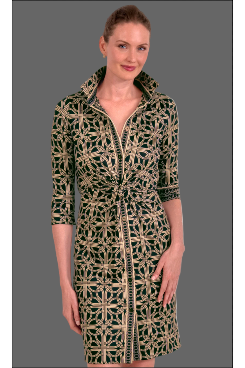 The Twist Black/Camel Ring Print Shirt Dress